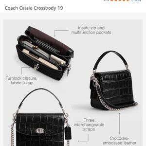 Coach Black Croc-Embossed Cassie 19 Crossbody Bag